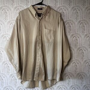 Chaps Ralph Lauren Men's Tan Button Down Long‎ Sleeve Shirt Size 17 34/35 Casual